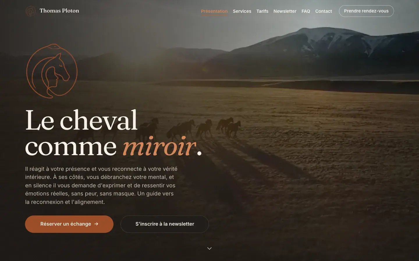 Capture d’écran de la page d’accueil du site de Thomas Ploton : « Le cheval comme miroir ».