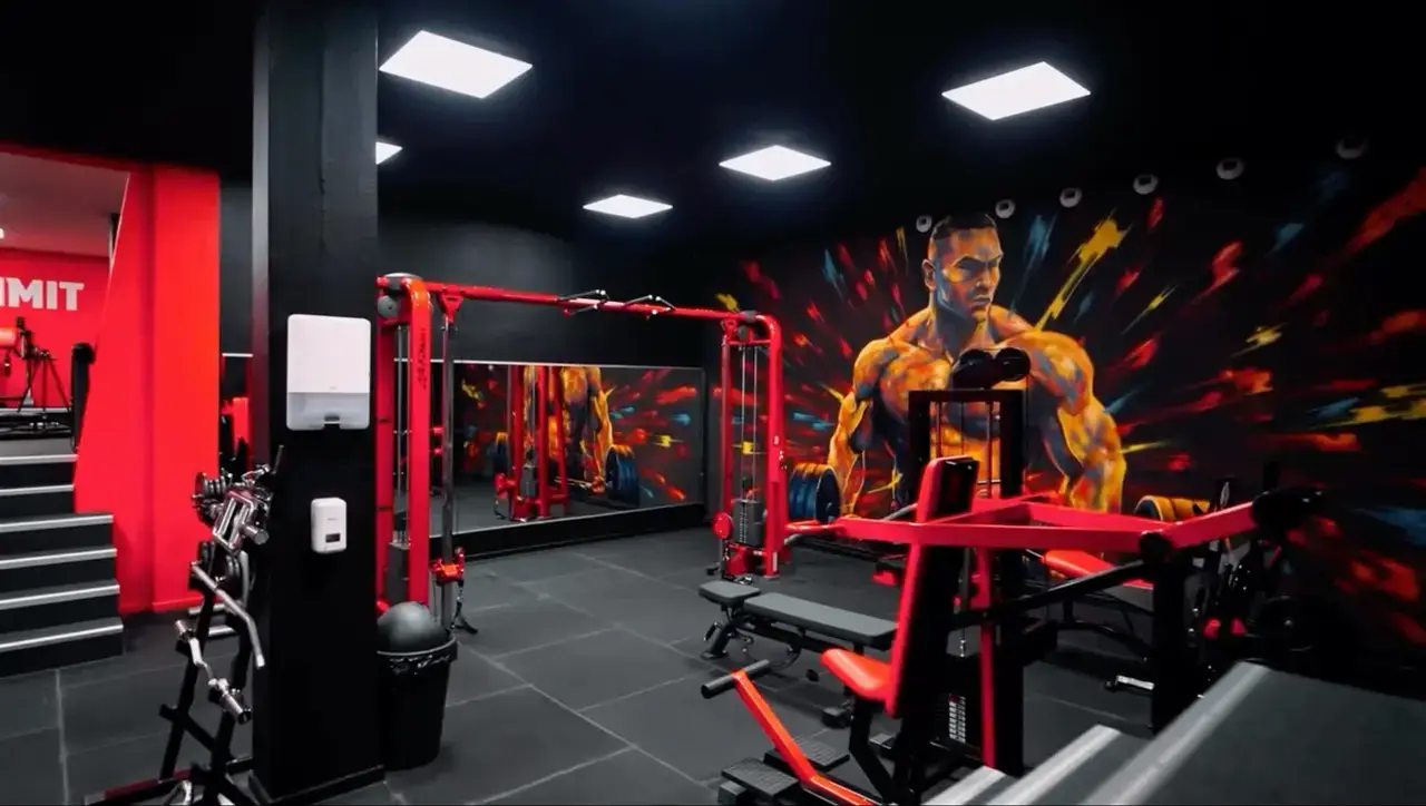 Le plateau de musculation de Fitness Firm, ses racks et ses machines.